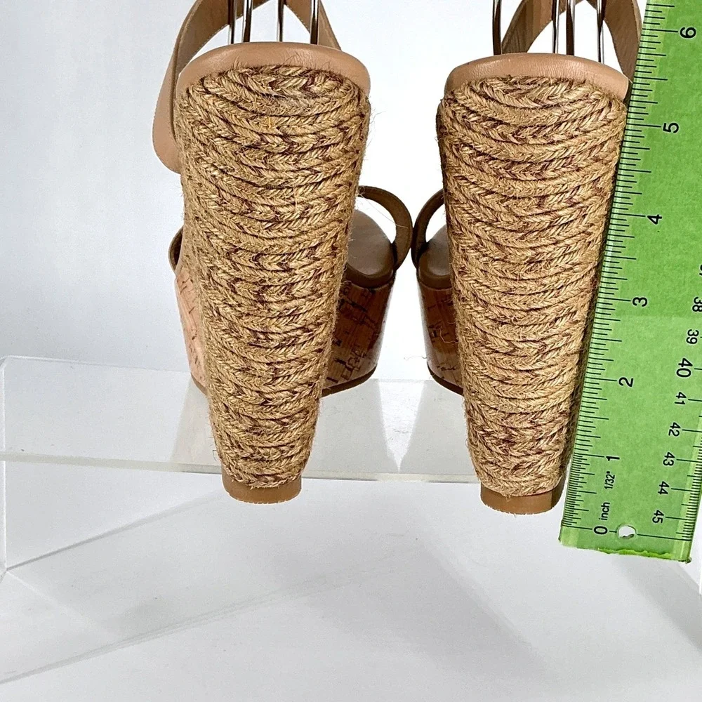 Stuart Weitzman Size 10 NEW Tan Leather Espadrille Wedge Platform Sandals $495‎